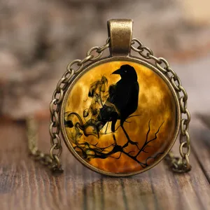 Raven Crow Pendant - Steampunk Gothic Necklace -  Black Bird Jewelry