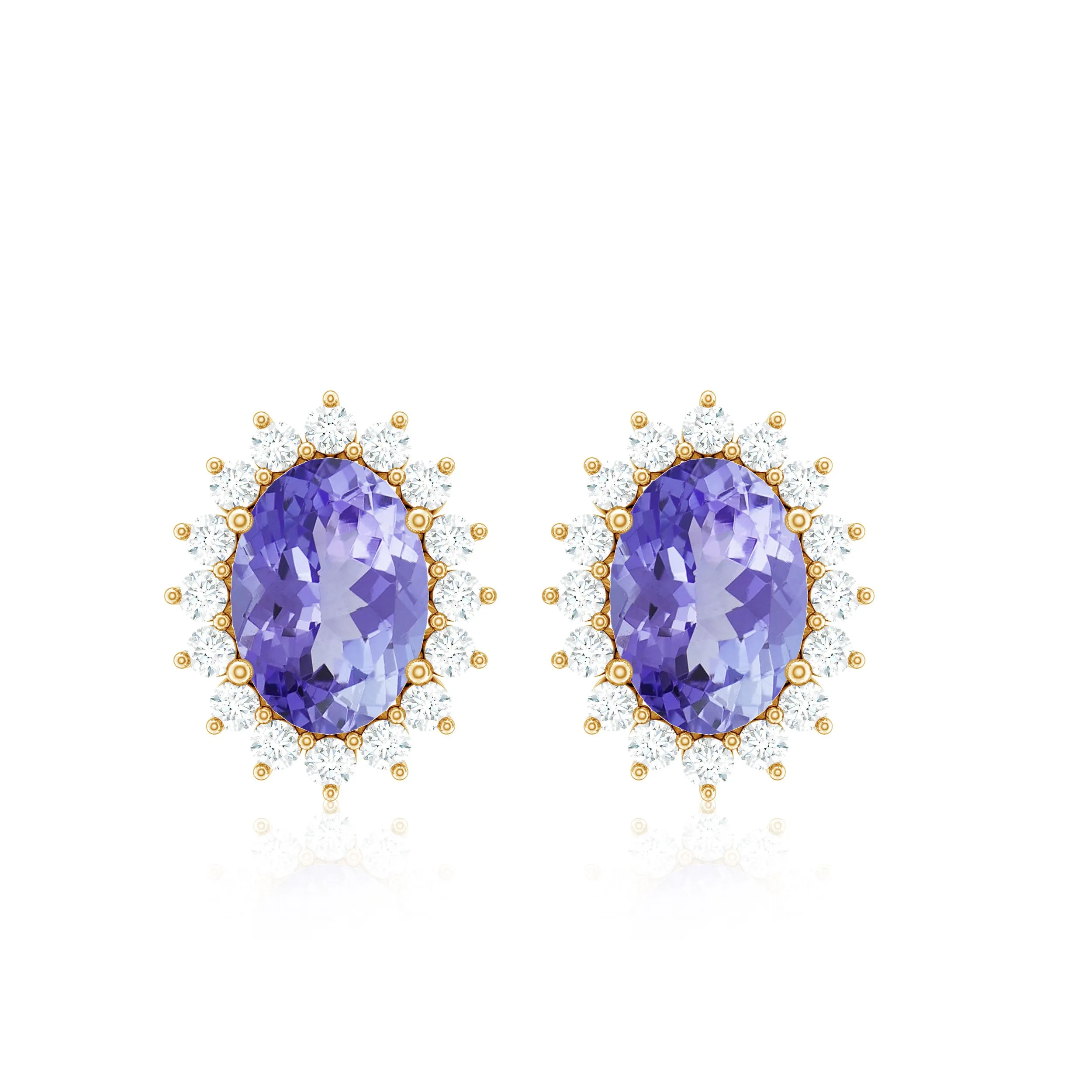 Real Oval Tanzanite and Diamond Halo Stud Earrings