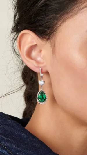 Ren Emerald Drop Earrings White Gold Plated