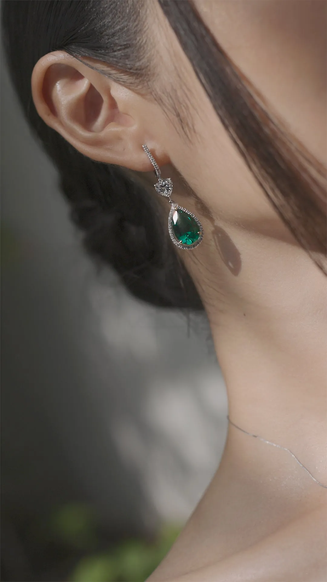 Ren Emerald Drop Earrings White Gold Plated