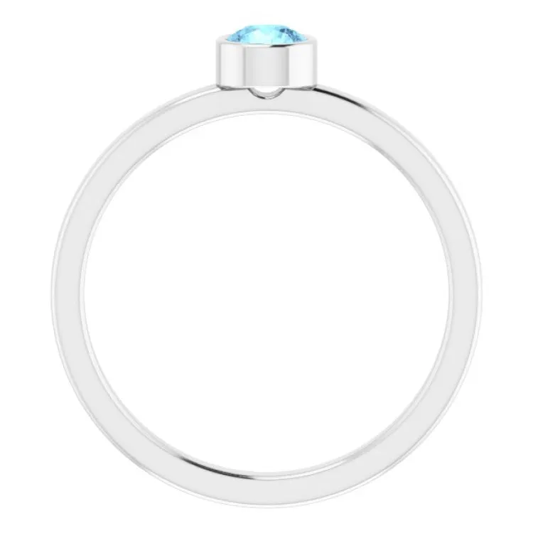 Rhodium-Plated Sterling Silver 4 mm Imitation Aquamarine Ring