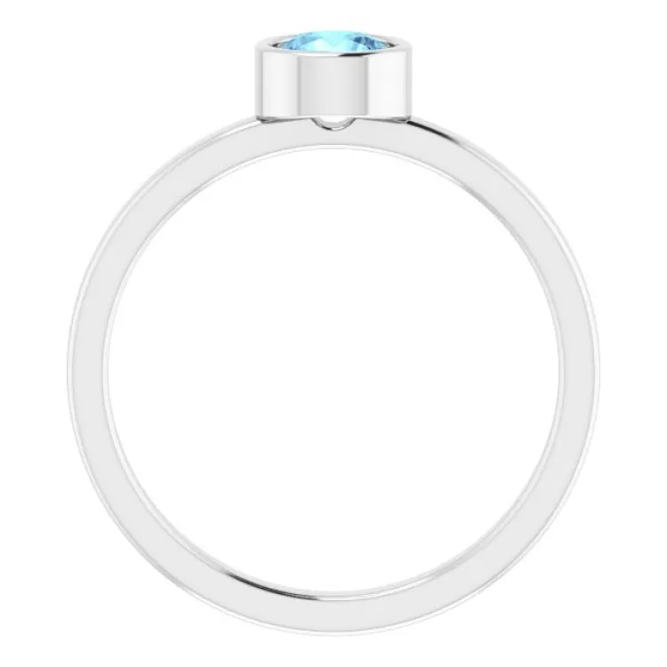 Rhodium-Plated Sterling Silver 5 mm Natural Aquamarine Ring