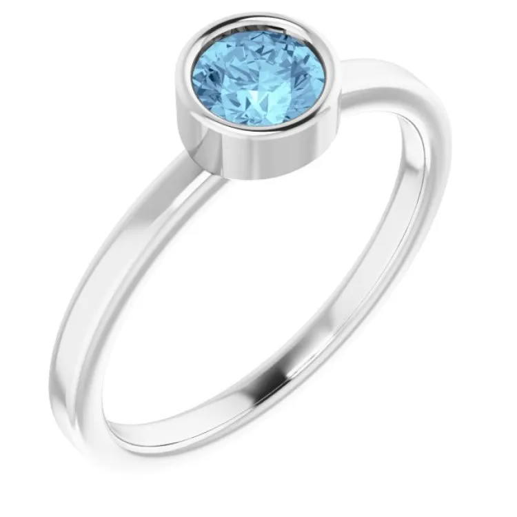 Rhodium-Plated Sterling Silver 5 mm Natural Aquamarine Ring