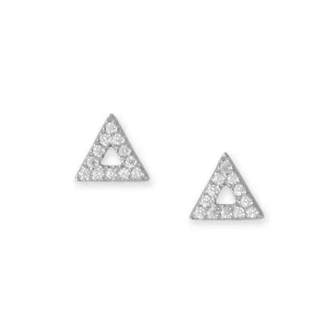 Rhodium Plated Triangle Stud Earrings