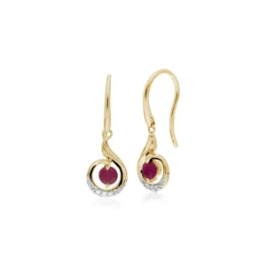 Rubin Ohrringe, 9 Karat Gelbgold Rubin & Diamant Spirale Tropfen Ohrringe