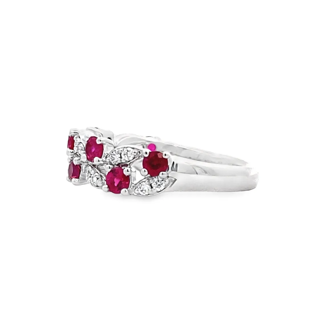 Ruby & Diamond Ring Vintage Inspired 14 Karat White Gold FANA