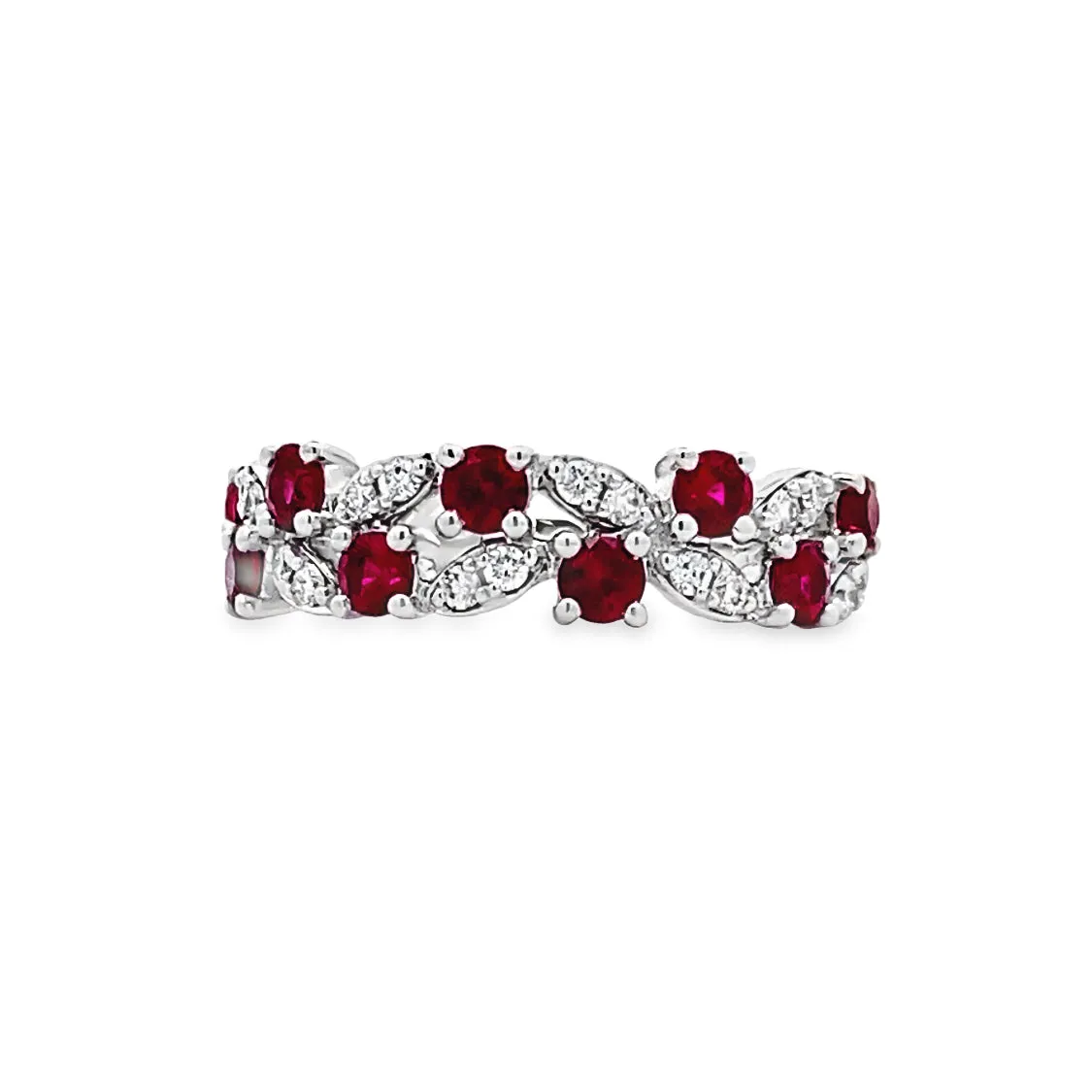 Ruby & Diamond Ring Vintage Inspired 14 Karat White Gold FANA