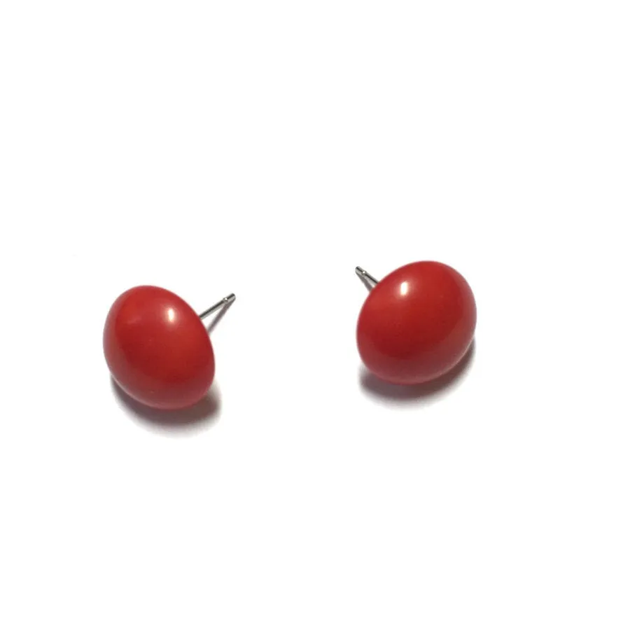 Rusty Red Retro Button Earrings