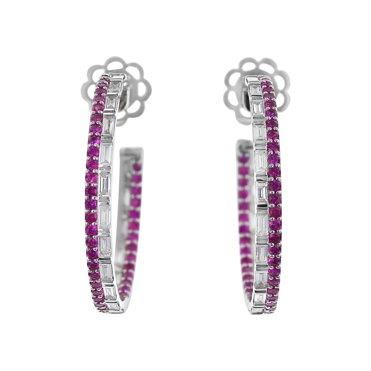 Salavetti Ruby and Diamond Hoop Earrings