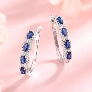 Sapphire Halo Huggie Earrings in Sterling Silver