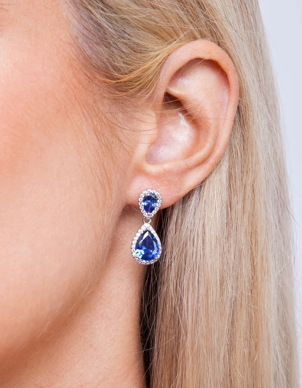 Sapphire Teardrop Earrings Necklace Set