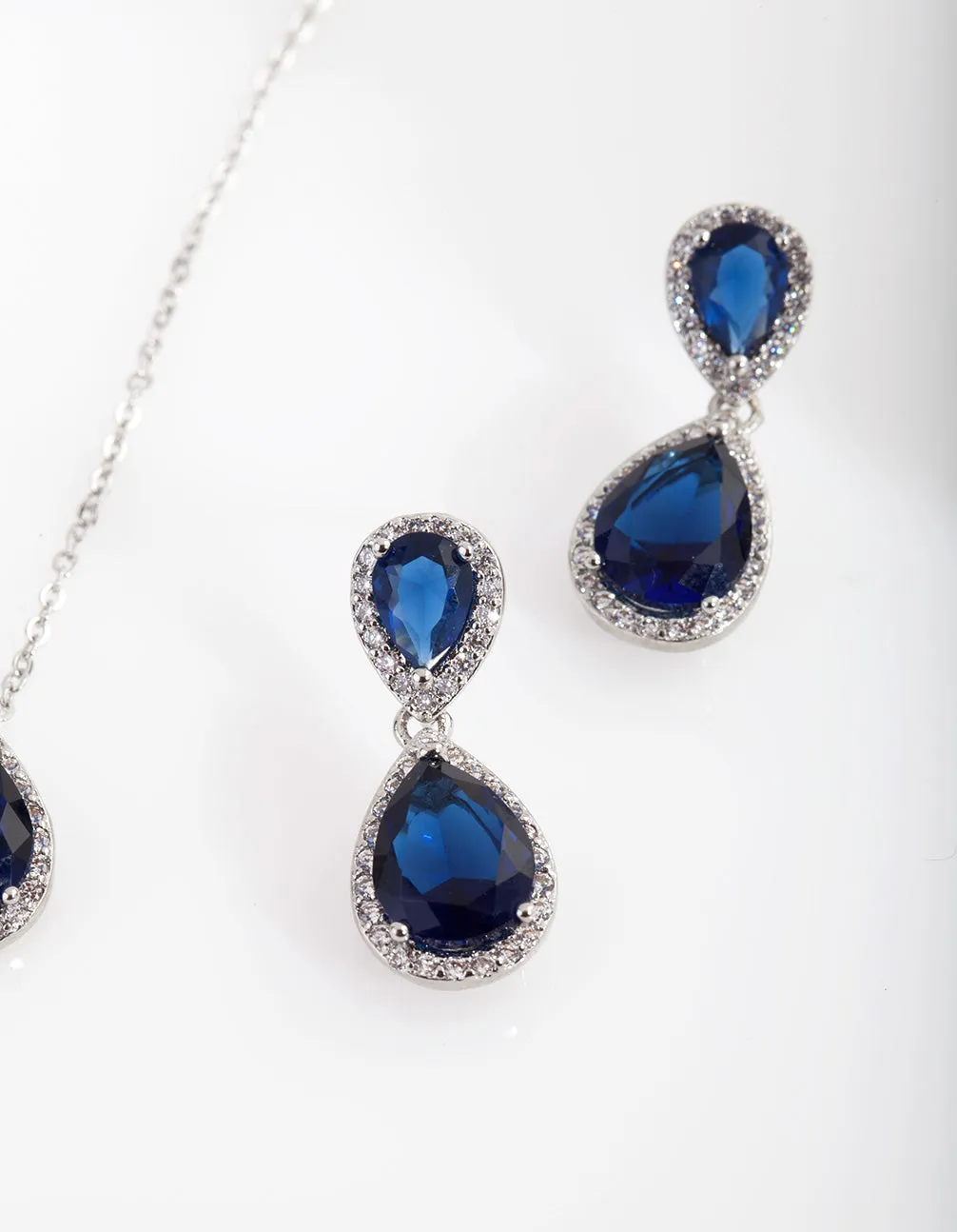 Sapphire Teardrop Earrings Necklace Set