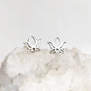 Silver Lotus Flower Stud Earrings