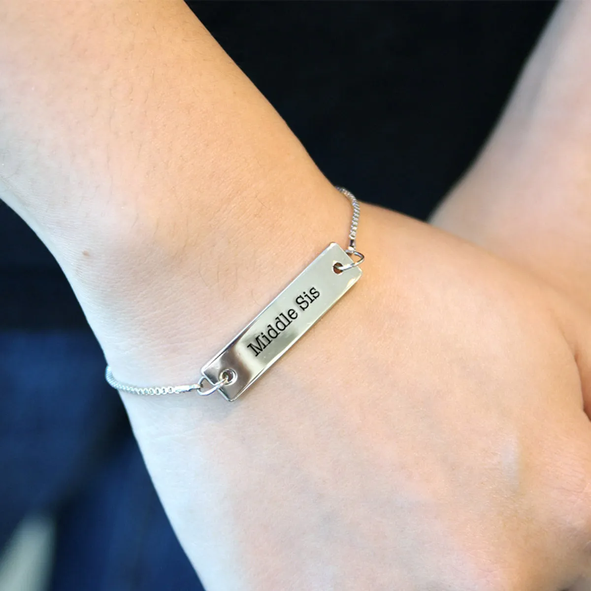 Silver Middle Sis Adjustable Bar Bracelet