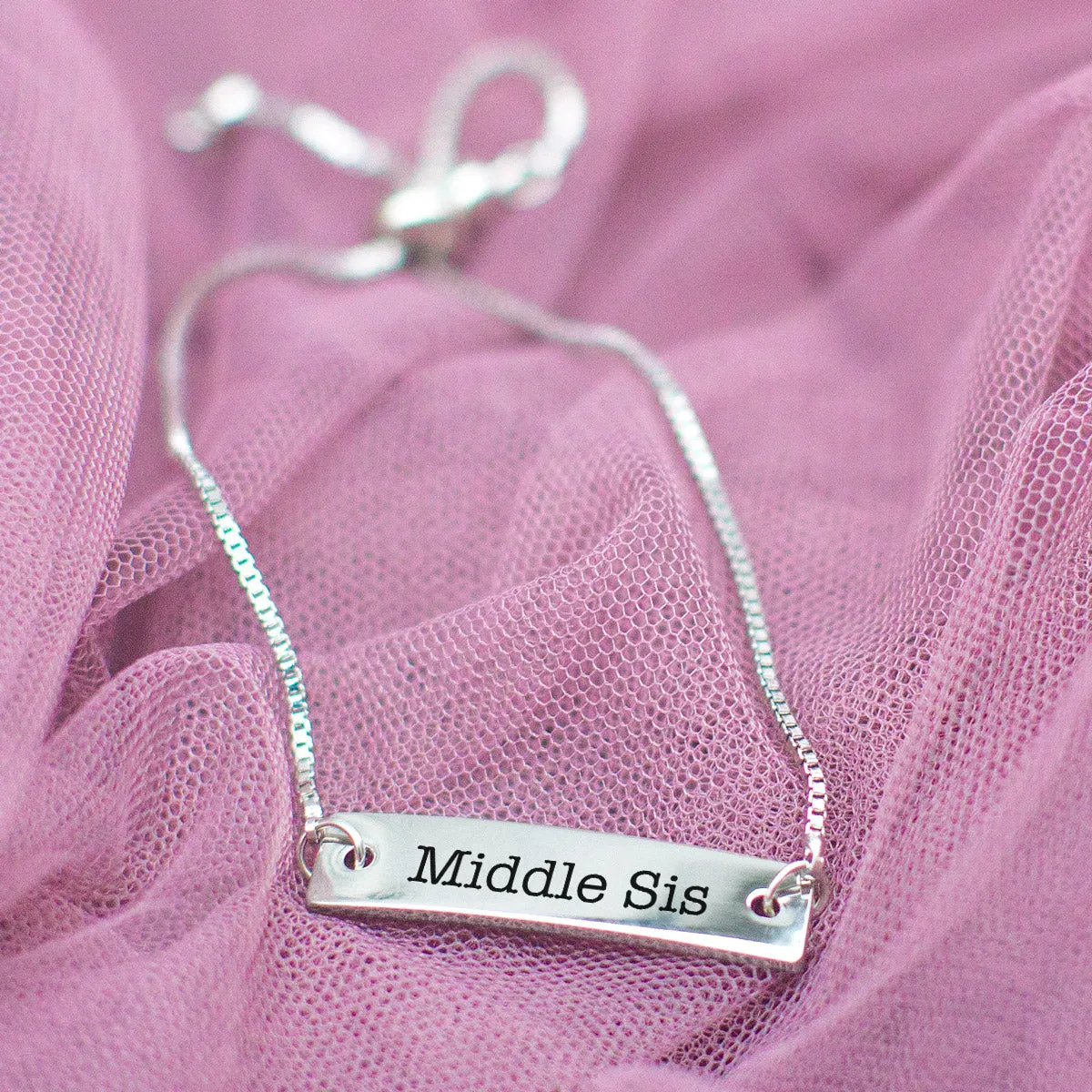 Silver Middle Sis Adjustable Bar Bracelet