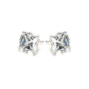 Silver Stud Earrings 10mm Square Crystal