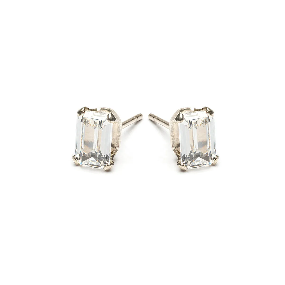 Silver Stud Earrings Emerald Cut Crystal