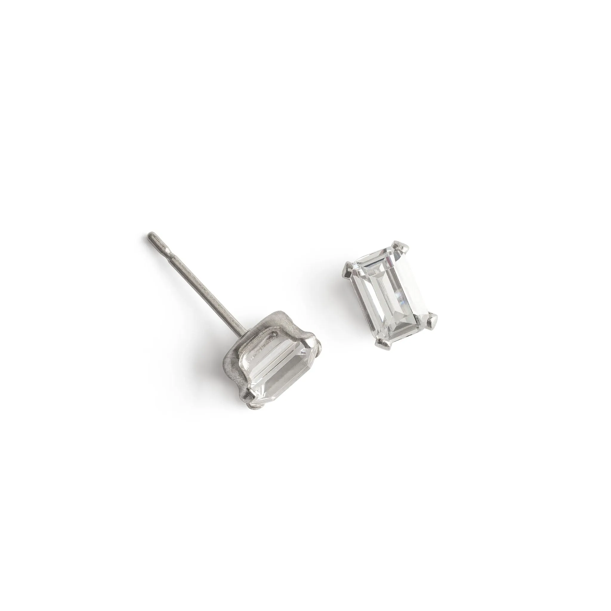 Silver Stud Earrings Emerald Cut Crystal