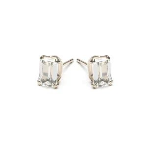 Silver Stud Earrings Emerald Cut Crystal