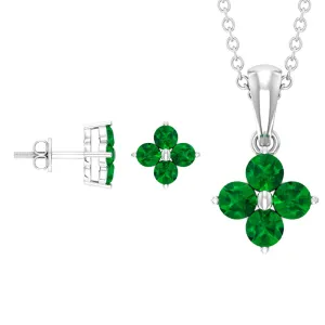 Simple Floral Jewelry Set with Emerald