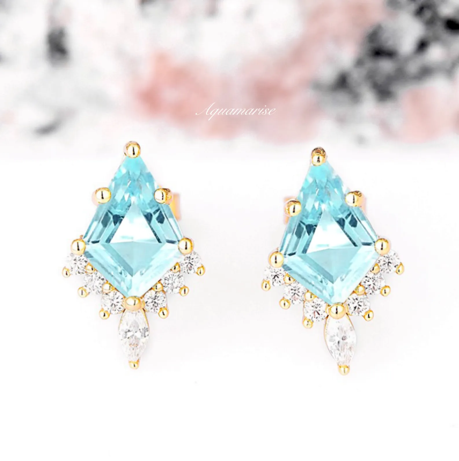 Skye Kite Aquamarine Stud Earrings- 14K Yellow Gold Vermeil