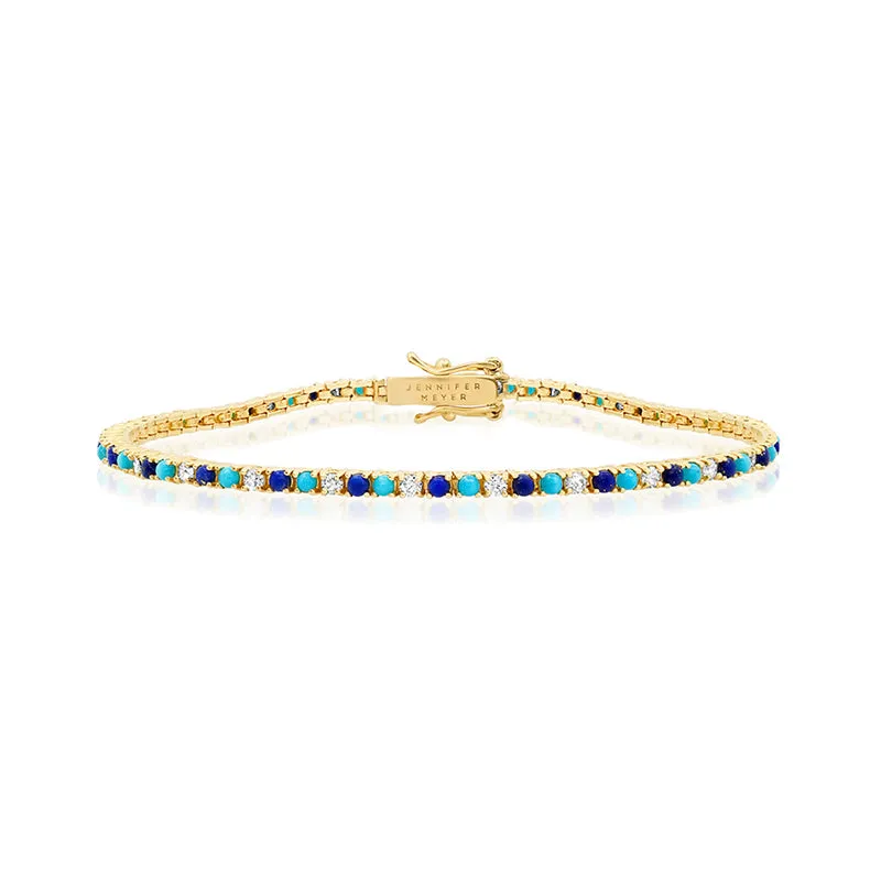 Small 4-Prong Diamond, Turquoise, and Lapis Tennis Bracelet