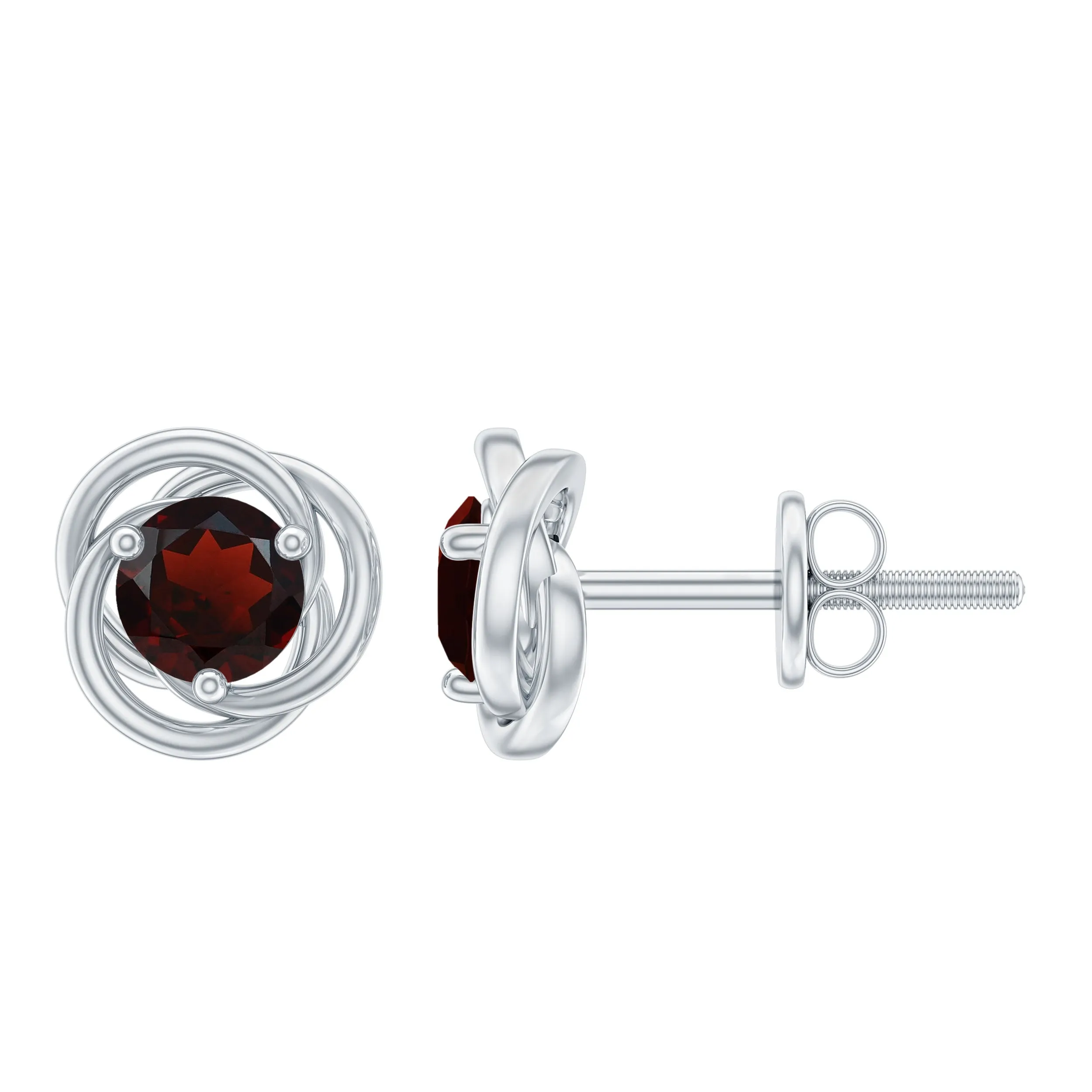 Solitaire Garnet Swirl Stud Earrings in 3 Prong Setting