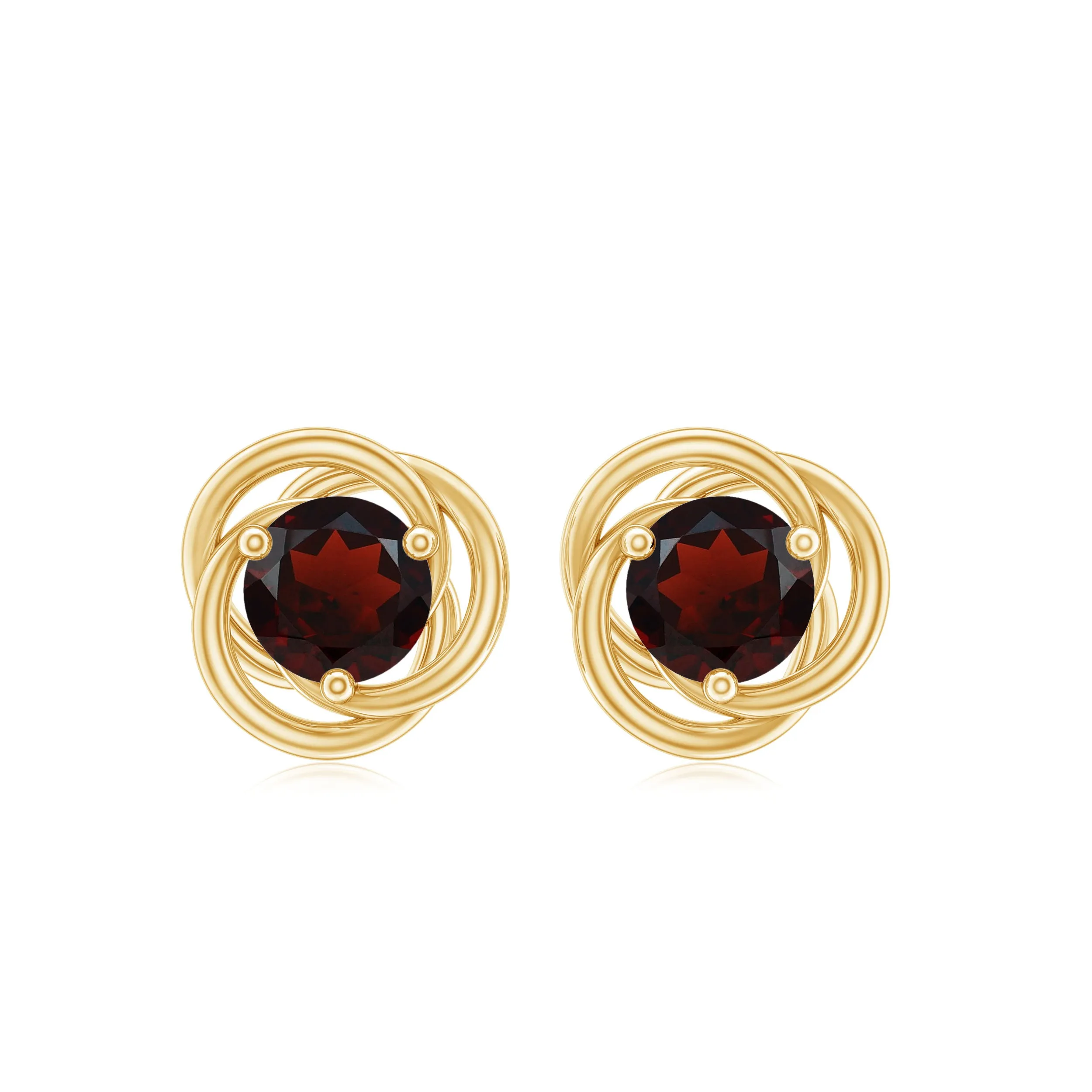 Solitaire Garnet Swirl Stud Earrings in 3 Prong Setting