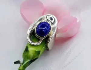 Sterling Art Deco Ring with Lapus Lazuli, Large