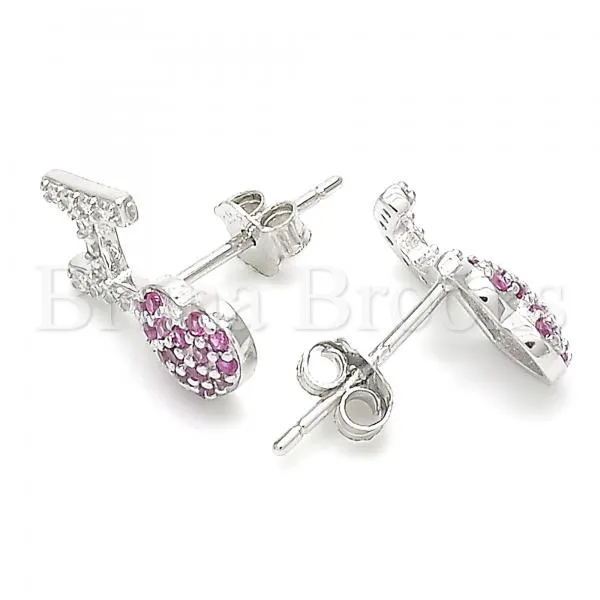 Sterling Silver 02.371.0001 Stud Earring, Heart Design, with Ruby and White Cubic Zirconia, Polished Finish, Rhodium Tone