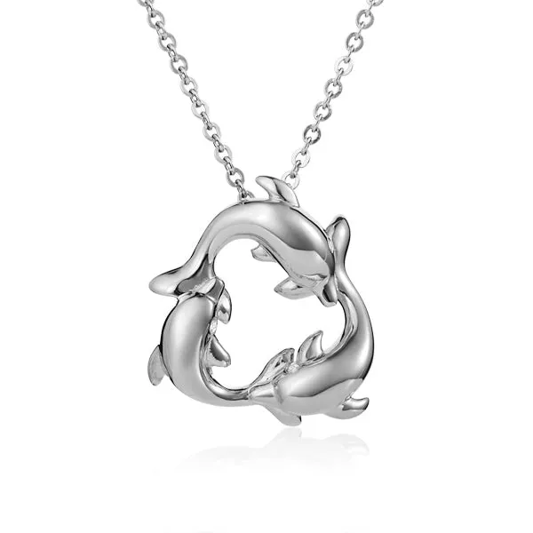 Sterling Silver Alamea Hawaii 3 Dolphin Pendant (Medium)