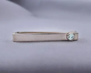 Sterling Silver Aquamarine Bezel Set Slide Tie Bar