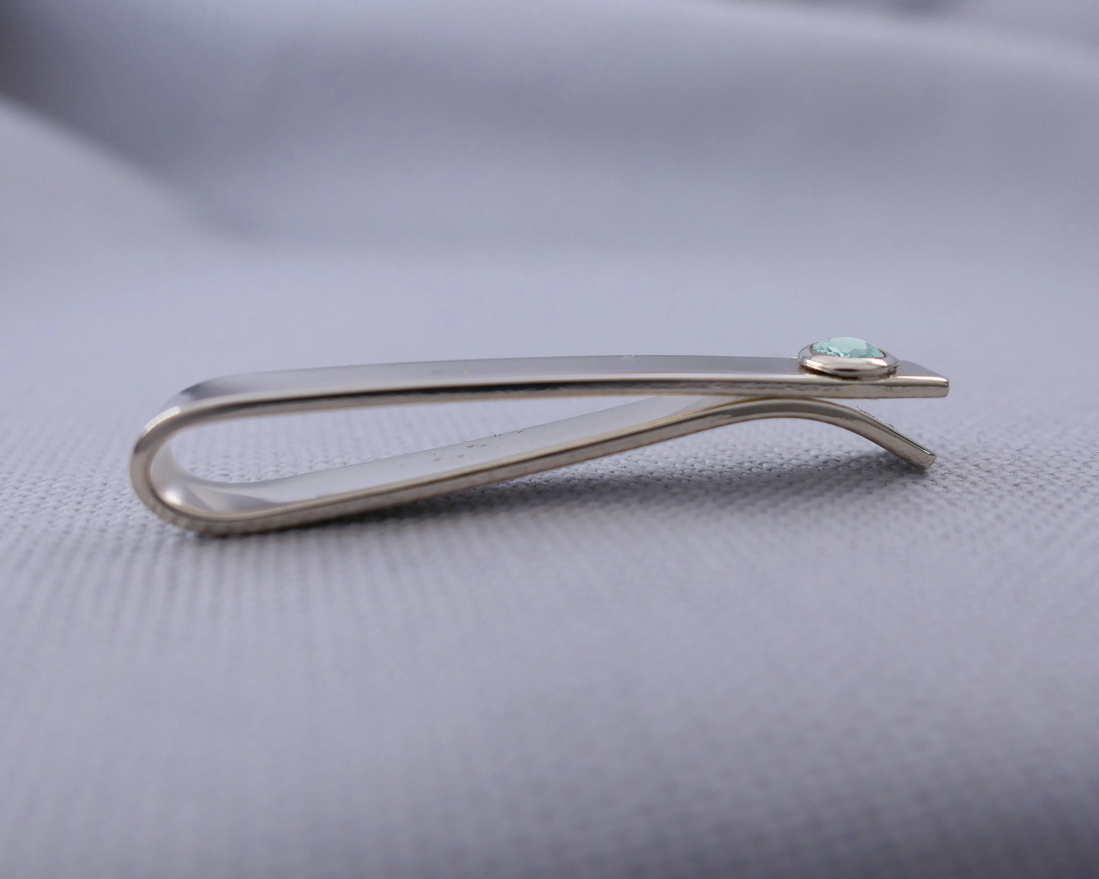 Sterling Silver Aquamarine Bezel Set Slide Tie Bar