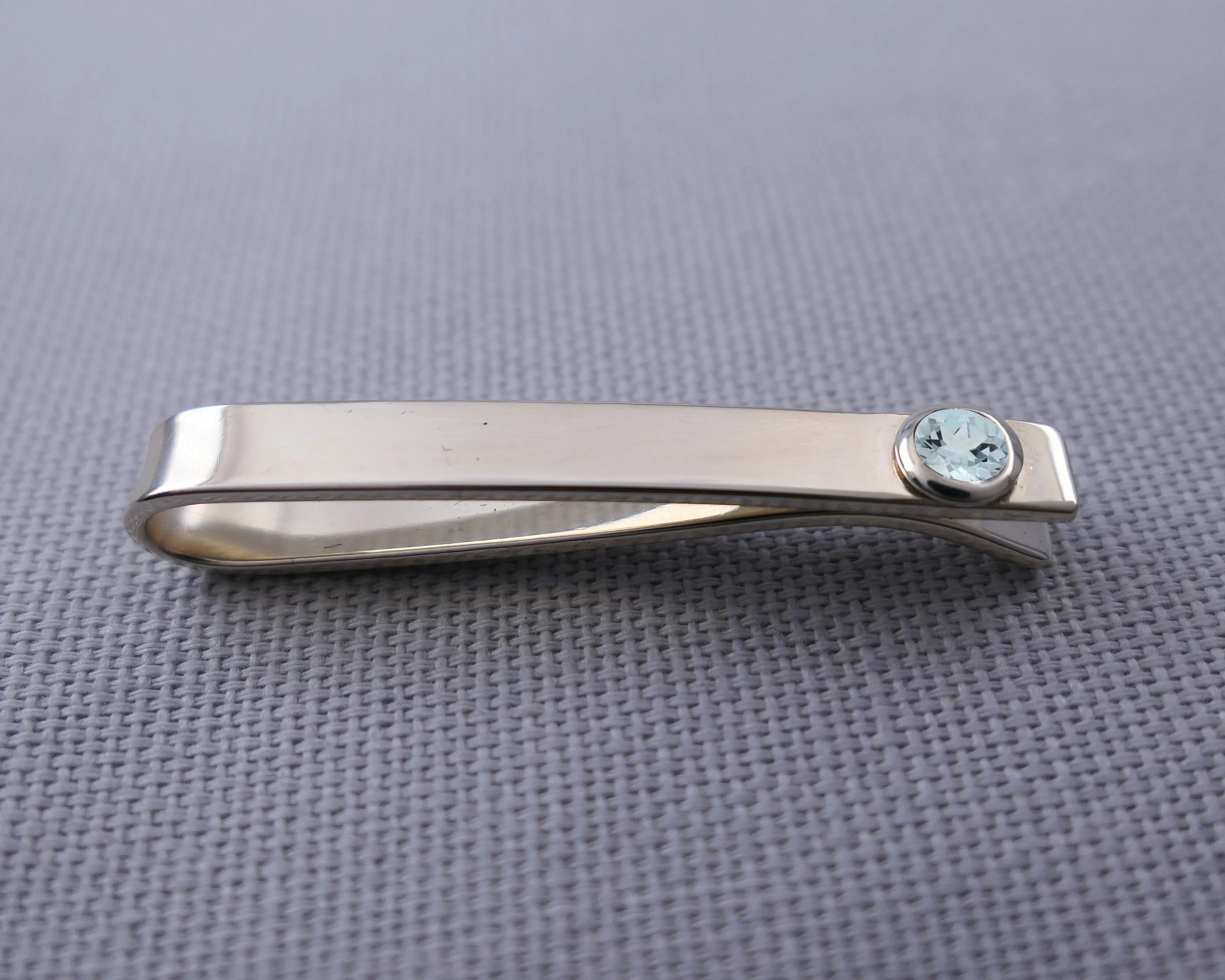 Sterling Silver Aquamarine Bezel Set Slide Tie Bar