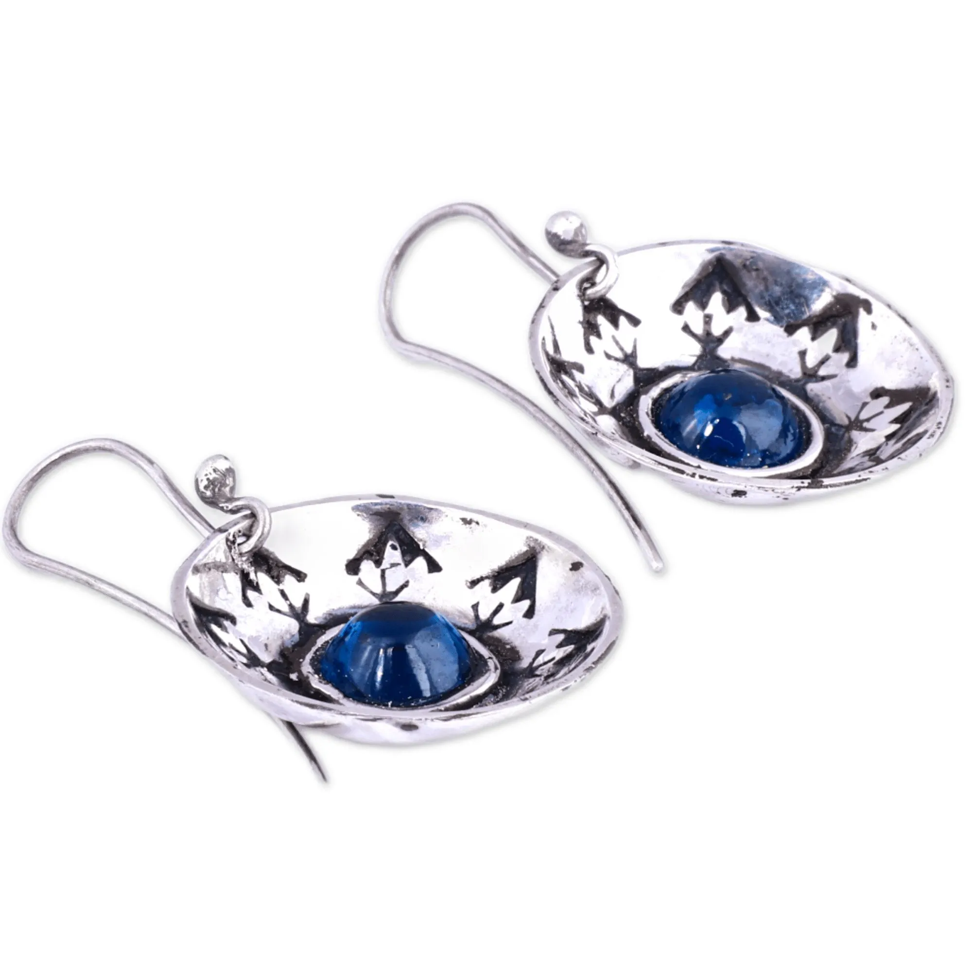 Sterling Silver Blue Synthetic Sapphire Dangle Earrings - Armenian Wonders | NOVICA