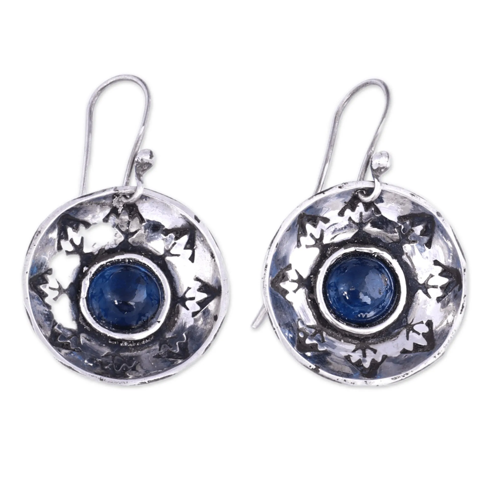 Sterling Silver Blue Synthetic Sapphire Dangle Earrings - Armenian Wonders | NOVICA