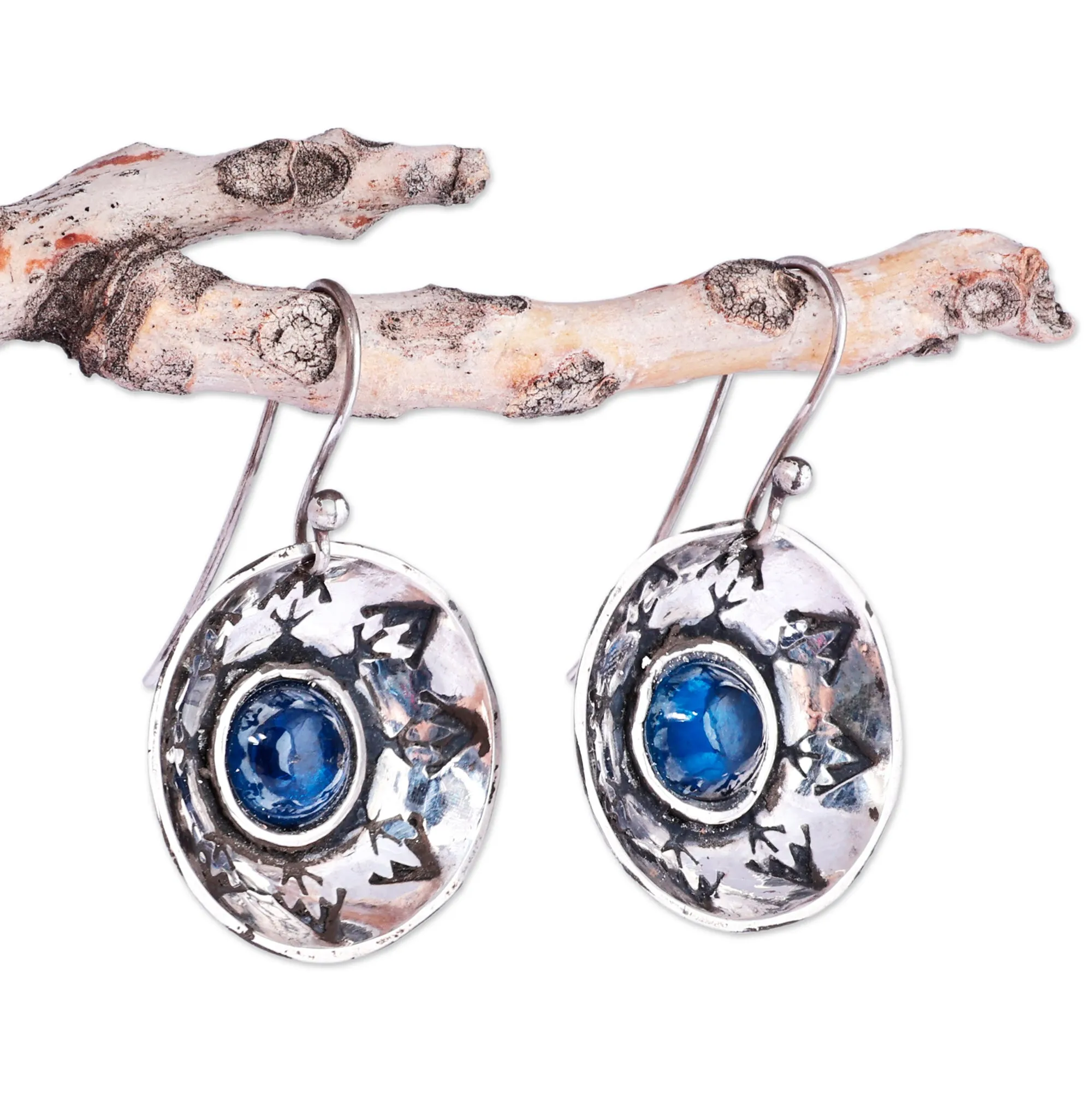 Sterling Silver Blue Synthetic Sapphire Dangle Earrings - Armenian Wonders | NOVICA