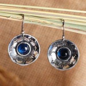 Sterling Silver Blue Synthetic Sapphire Dangle Earrings - Armenian Wonders | NOVICA