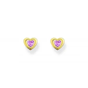 Sterling Silver Gold Plated Pink Heart Stud Earrings H2271-414-9