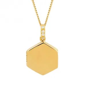 Sterling Silver Hexagonal Zirconia Gold Locket Pendant P5098C