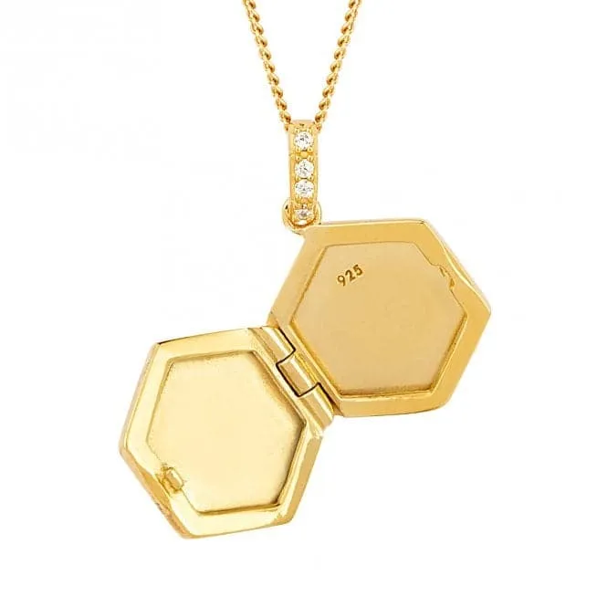 Sterling Silver Hexagonal Zirconia Gold Locket Pendant P5098C