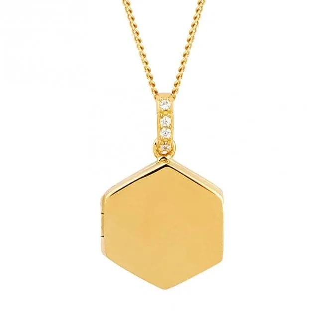 Sterling Silver Hexagonal Zirconia Gold Locket Pendant P5098C