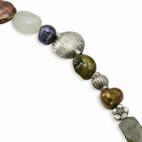 Sterling Silver Labradorite Moonstone Freshwater Cultured Pearl Bracelet