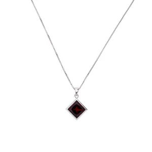 Sterling Silver Princess Cut Garnet Pendant