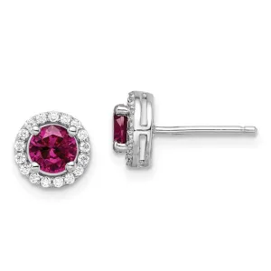 Sterling Silver White CZ & Created Ruby Brilliant Embers Halo Earrings