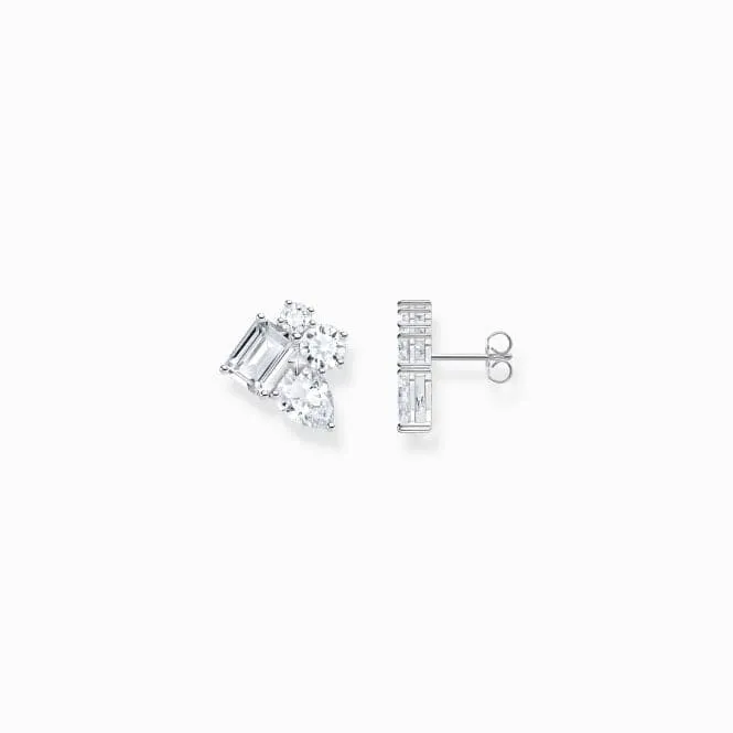 Sterling Silver White Mixed Stones Stud Earrings H2275-051-14