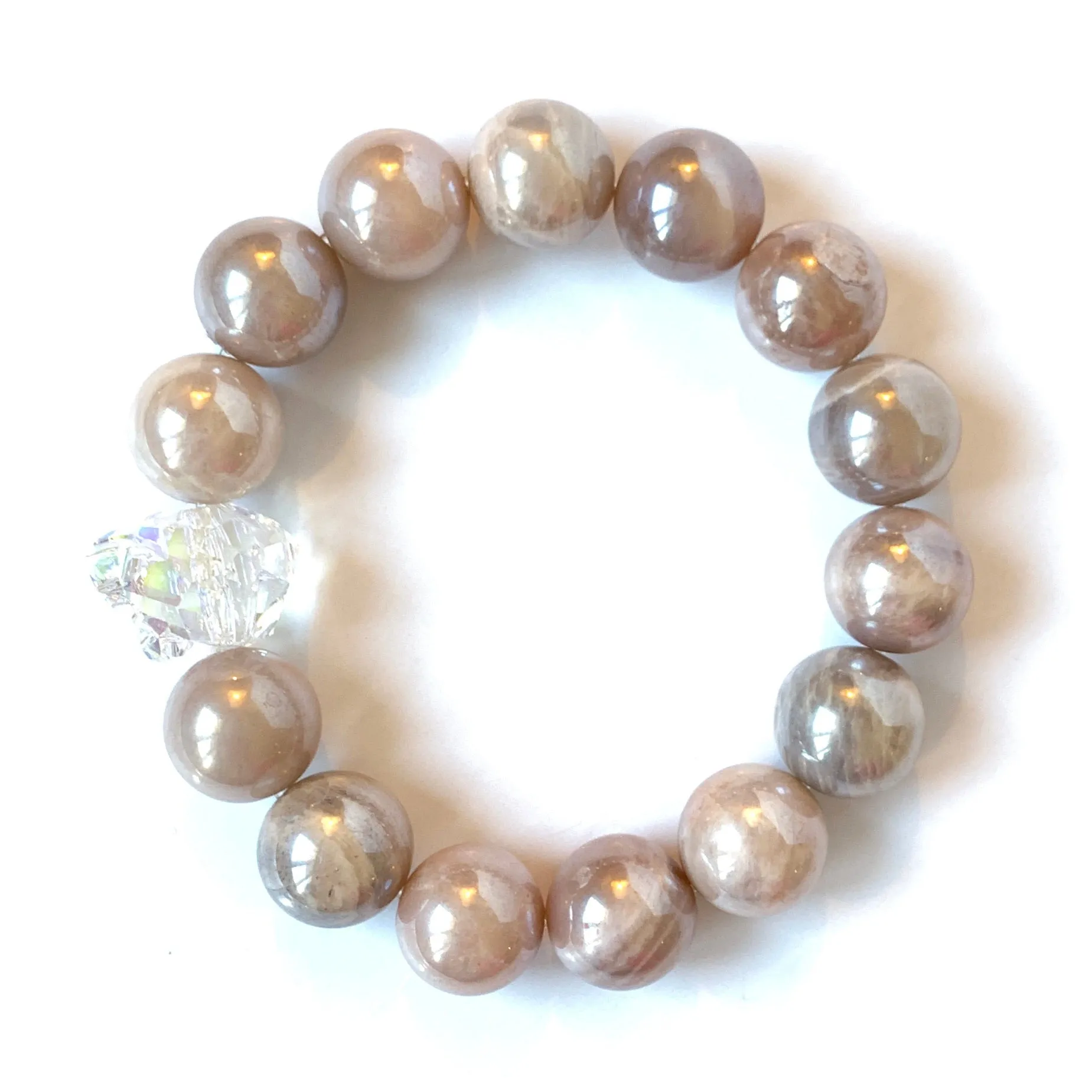 Swarovski Crystal Panther With Peach Moonstone Stretch Bracelet - Wholesale