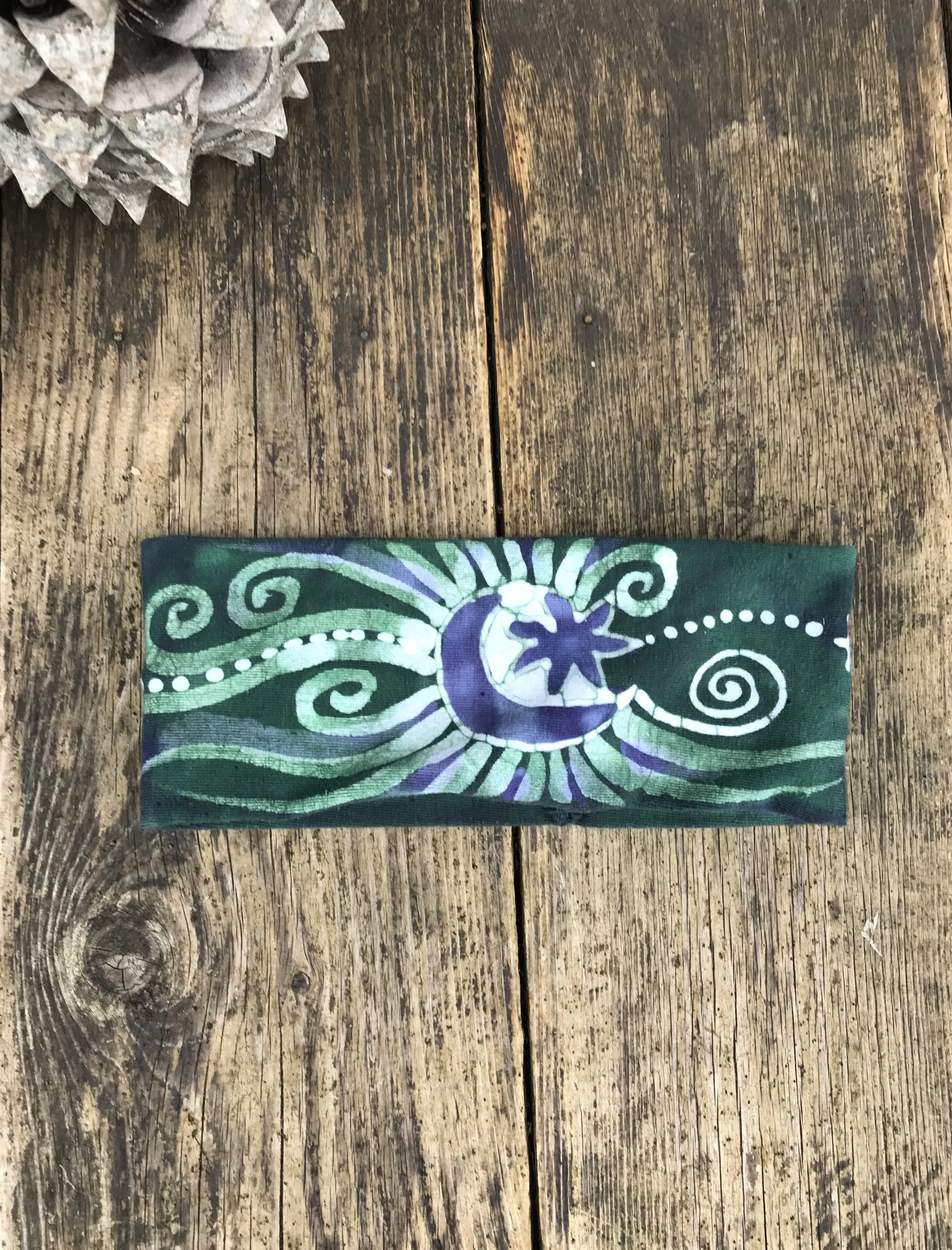 Teal Green and Purple Fold Over Headband - by Batikwalla