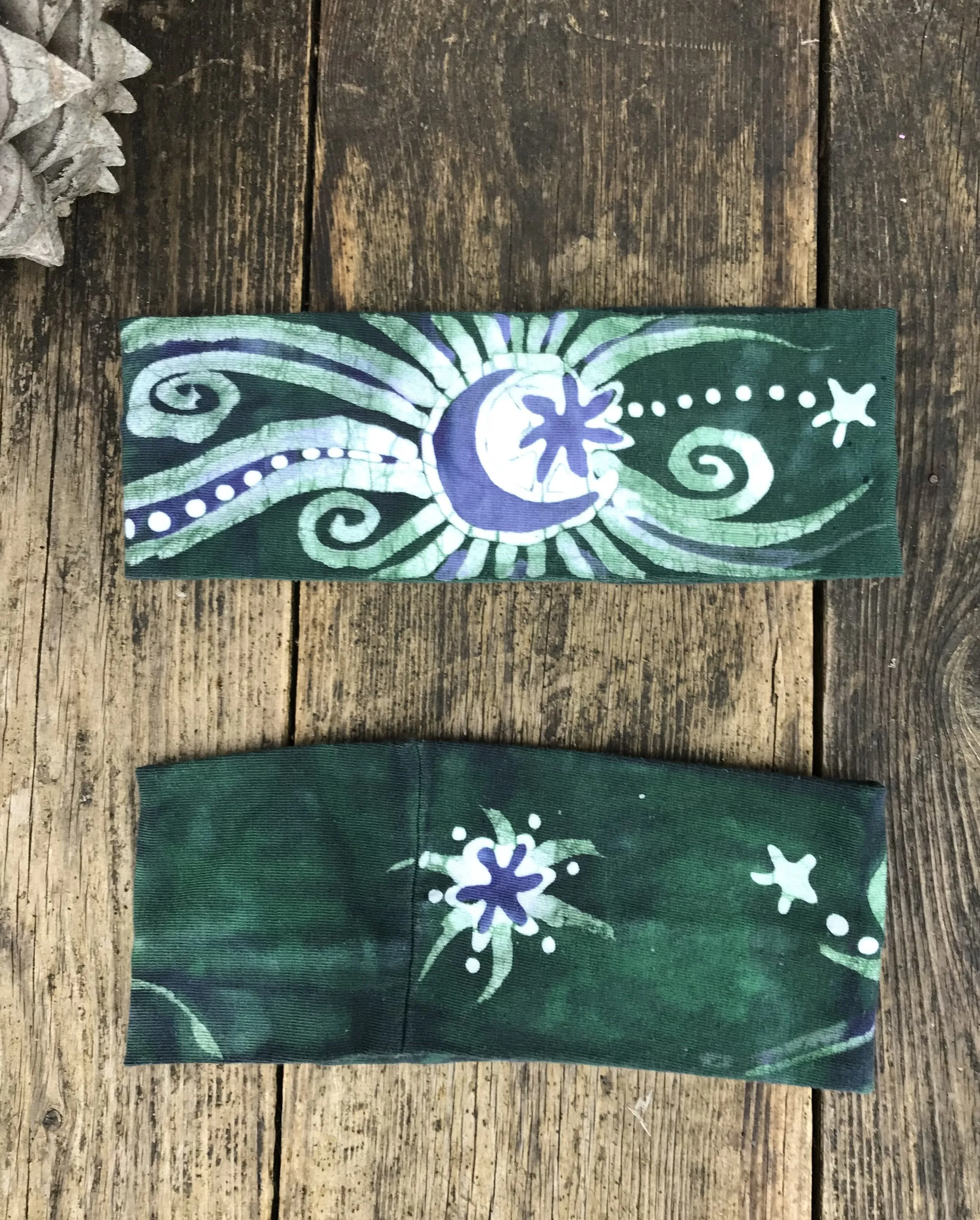 Teal Green and Purple Fold Over Headband - by Batikwalla