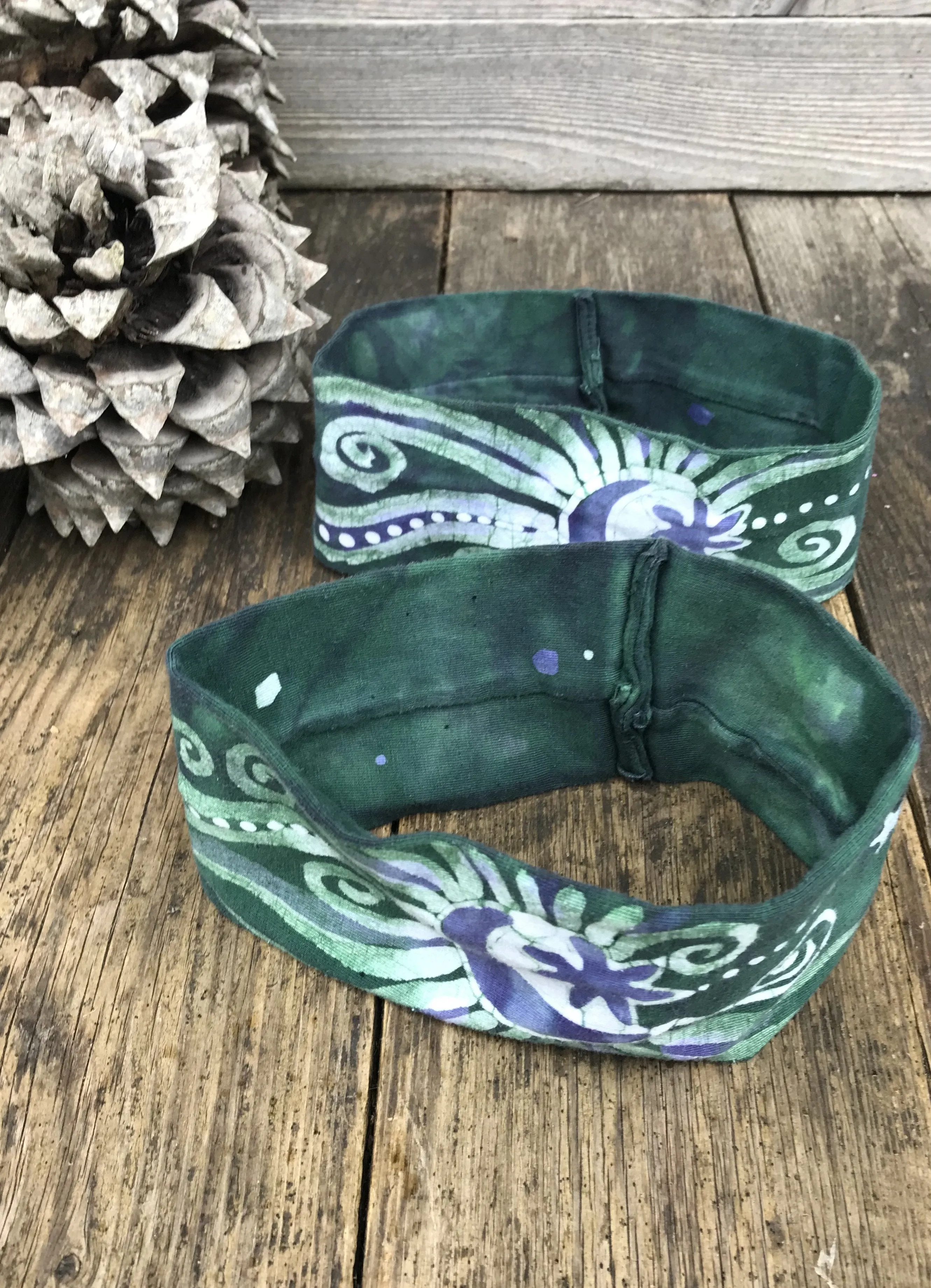 Teal Green and Purple Fold Over Headband - by Batikwalla